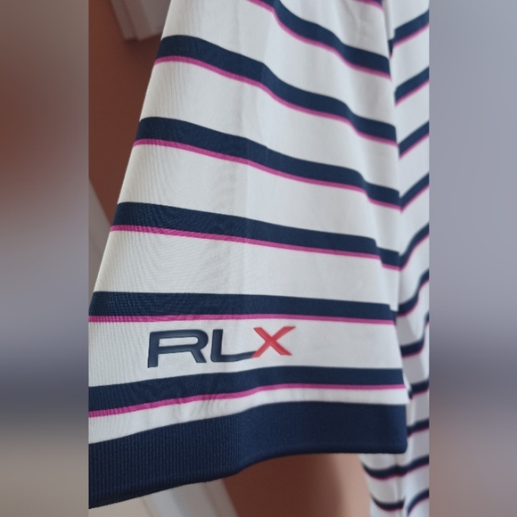 RLX Ralph Lauren Men's XL Navy/White/Magenta Striped Polo Golf Shirt - Picture 3 of 9